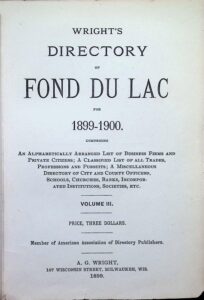 The cover of a Fond du Lac directory from 1899-1900.