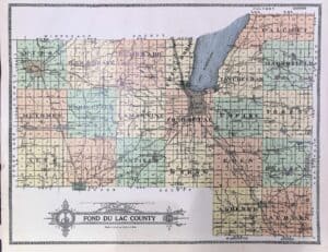 Detailed map of Fond du Lac County, Wisconsin, showcasing geographic features and boundaries.