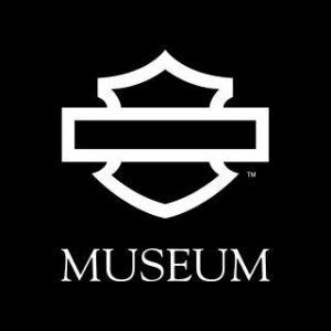 Black background with Harley Davidson logo in white, with the text Museum below