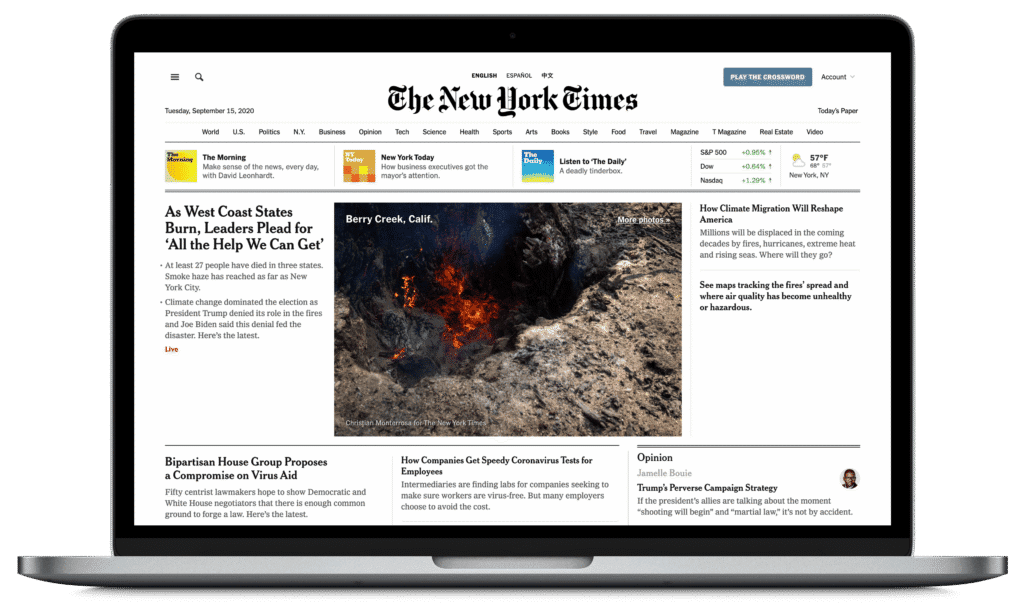 Laptop with the New York Times home page