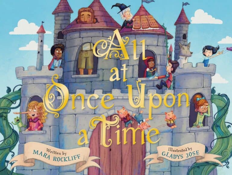 Book titled All At Once Upon a Time, by Mara Rockliff, illustrated by Gladys Jose