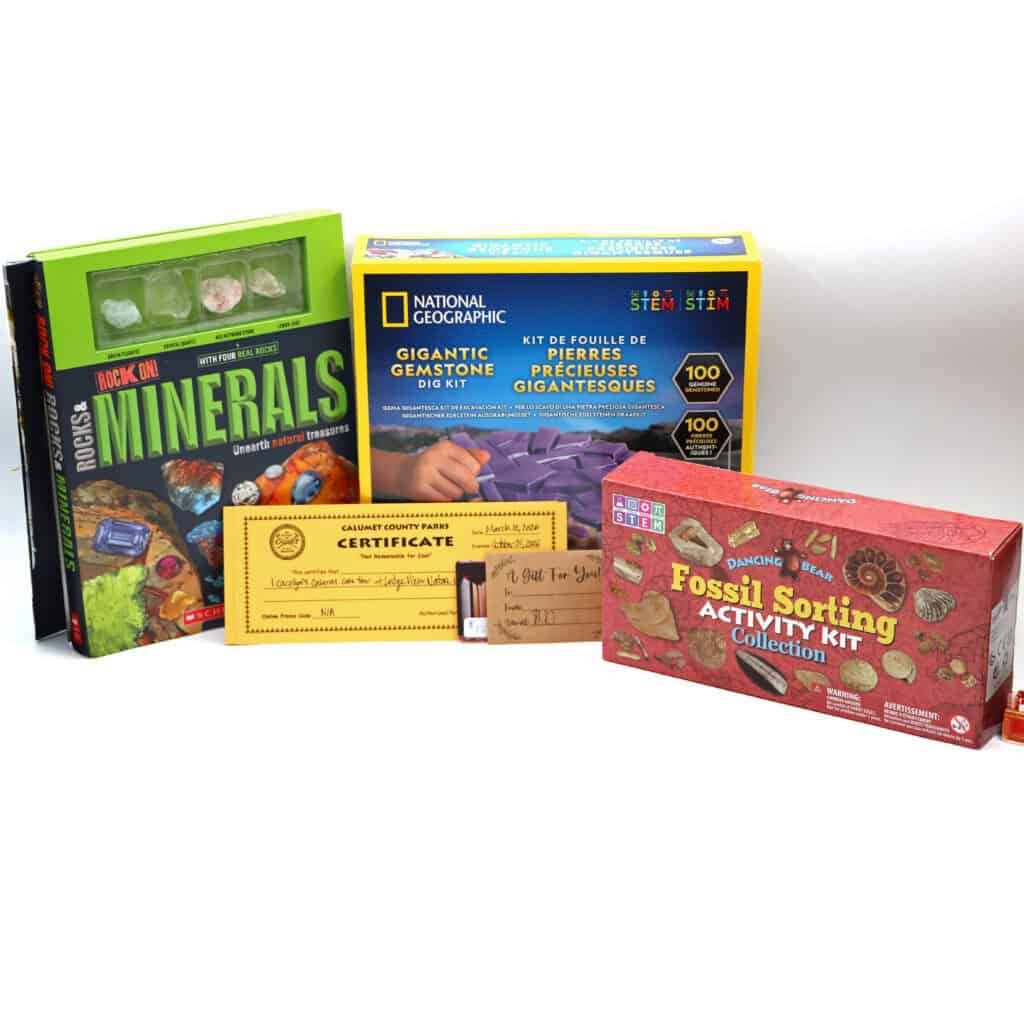 Several activities related to rocks, as well as two gift cards